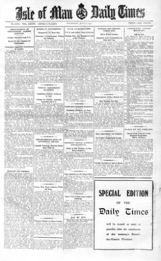 cover page of Isle of Man Daily Times published on July 6, 1933