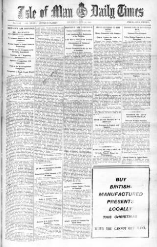 cover page of Isle of Man Daily Times published on November 30, 1933