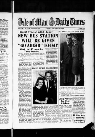 cover page of Isle of Man Daily Times published on December 30, 1958