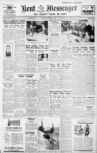 cover page of Maidstone Telegraph published on November 30, 1945