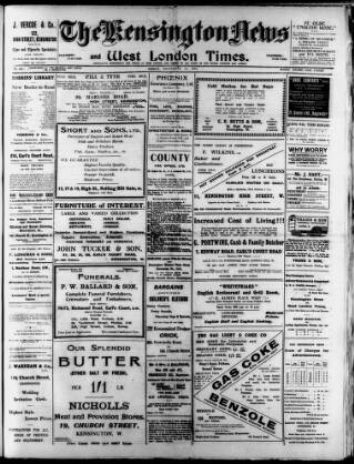 cover page of Kensington News and West London Times published on September 18, 1914