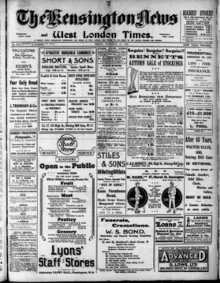 cover page of Kensington News and West London Times published on November 15, 1929