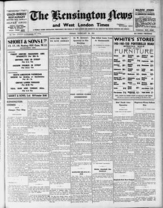 cover page of Kensington News and West London Times published on February 28, 1941