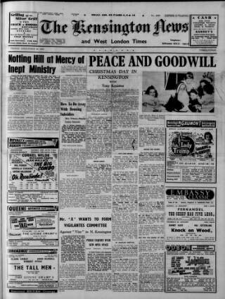cover page of Kensington News and West London Times published on December 30, 1955