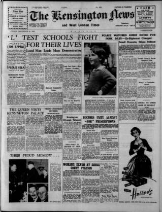cover page of Kensington News and West London Times published on November 30, 1956