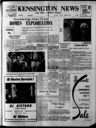 cover page of Kensington News and West London Times published on July 6, 1962