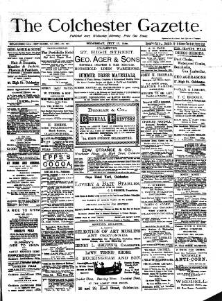 cover page of Colchester Gazette published on July 17, 1889