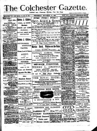 cover page of Colchester Gazette published on September 18, 1889