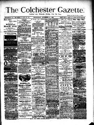 cover page of Colchester Gazette published on November 6, 1889