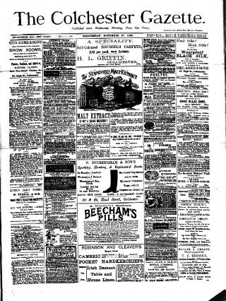 cover page of Colchester Gazette published on November 27, 1889