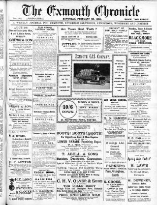 cover page of Exmouth Chronicle published on February 28, 1920