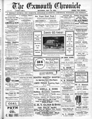 cover page of Exmouth Chronicle published on November 20, 1920