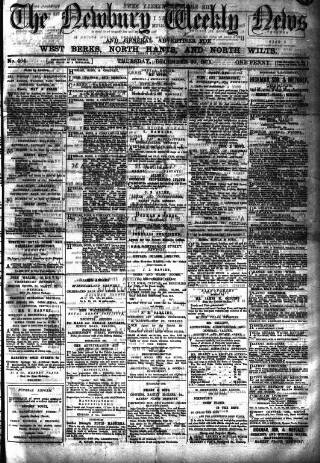 cover page of Newbury Weekly News and General Advertiser published on December 30, 1875