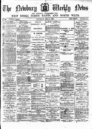 cover page of Newbury Weekly News and General Advertiser published on July 6, 1882