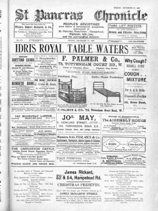 cover page of St. Pancras Chronicle published on December 27, 1907
