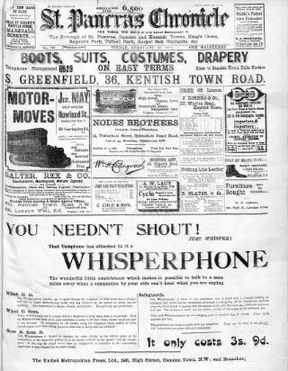 cover page of St. Pancras Chronicle published on February 13, 1914