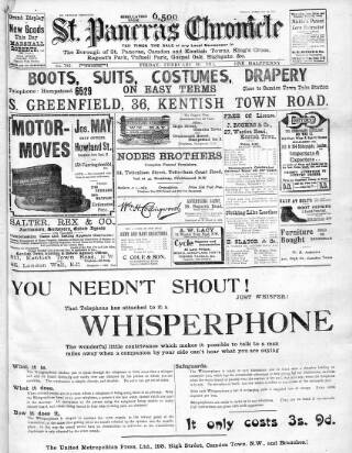 cover page of St. Pancras Chronicle published on February 20, 1914