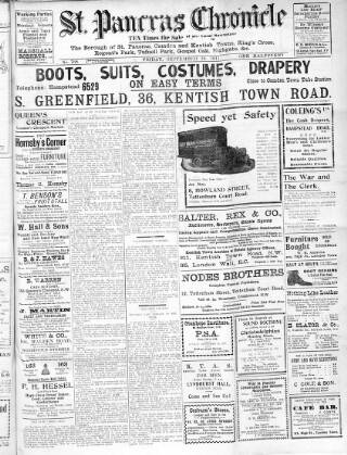 cover page of St. Pancras Chronicle, People's Advertiser, Sale and Exchange Gazette published on September 18, 1914