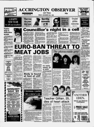 cover page of Accrington Observer and Times published on December 30, 1988