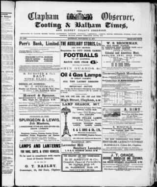 cover page of Clapham Observer published on September 18, 1897