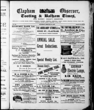 cover page of Clapham Observer published on February 28, 1903