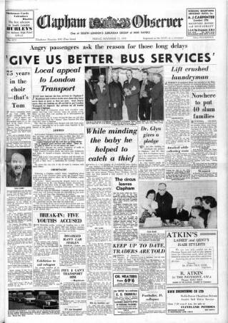 cover page of Clapham Observer published on November 27, 1959