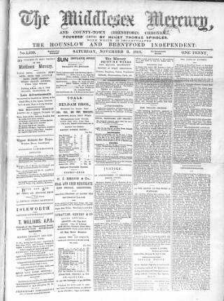 cover page of Middlesex Mercury published on November 9, 1895