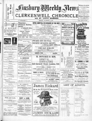 cover page of Finsbury Weekly News and Chronicle published on November 4, 1910