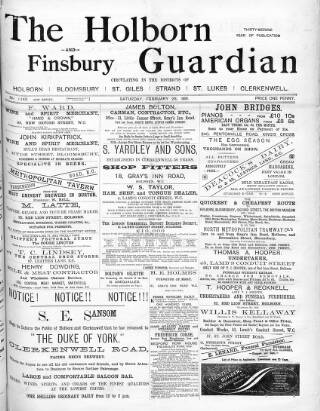 cover page of Holborn and Finsbury Guardian published on February 28, 1891
