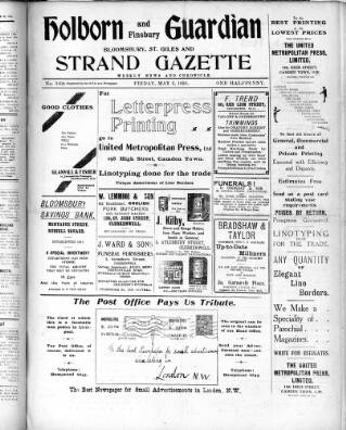 cover page of Holborn and Finsbury Guardian published on May 5, 1916
