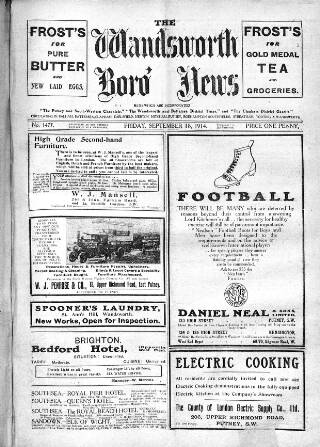 cover page of Wandsworth Borough News published on September 18, 1914