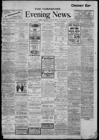 cover page of Yorkshire Evening News published on May 29, 1911
