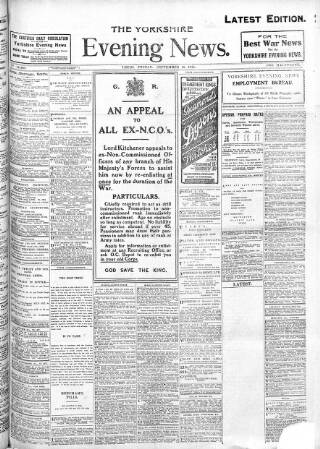 cover page of Yorkshire Evening News published on September 18, 1914