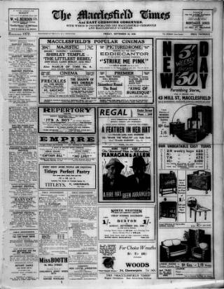 cover page of Macclesfield Times published on September 18, 1936