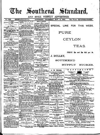 cover page of Southend Standard and Essex Weekly Advertiser published on November 15, 1888