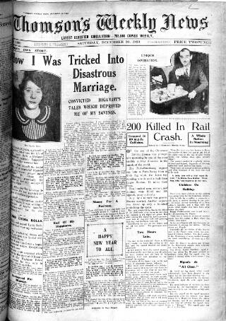cover page of Thomson's Weekly News published on December 30, 1933