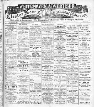 cover page of Whitehaven Advertiser and Cleator Moor and Egremont Observer published on July 6, 1918