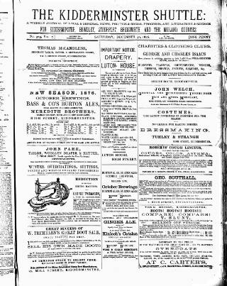 cover page of Kidderminster Times and Advertiser for Bewdley & Stourport published on December 30, 1876