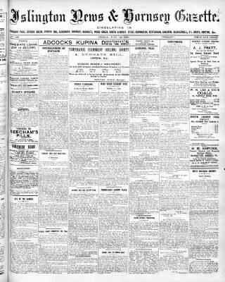 cover page of Islington News and Hornsey Gazette published on July 30, 1909