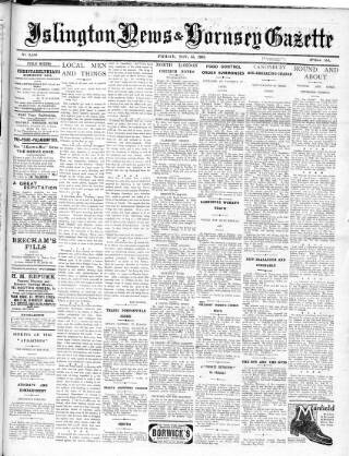 cover page of Islington News and Hornsey Gazette published on November 15, 1918