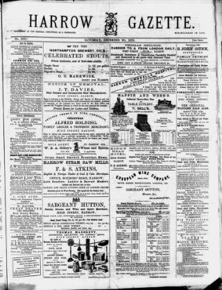 cover page of Harrow Gazette published on December 30, 1876