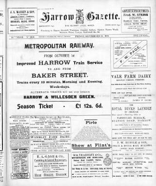 cover page of Harrow Gazette published on September 18, 1908