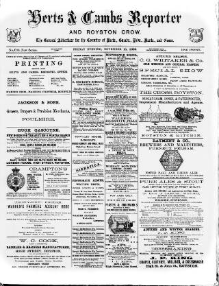 cover page of Herts & Cambs Reporter & Royston Crow published on November 15, 1889