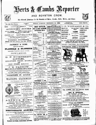 cover page of Herts & Cambs Reporter & Royston Crow published on December 30, 1892