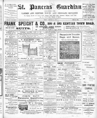 cover page of St. Pancras Guardian and Camden and Kentish Towns Reporter published on February 28, 1908