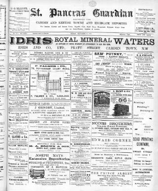 cover page of St. Pancras Guardian and Camden and Kentish Towns Reporter published on September 18, 1908
