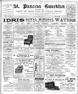 cover page of St. Pancras Guardian and Camden and Kentish Towns Reporter published on December 30, 1910