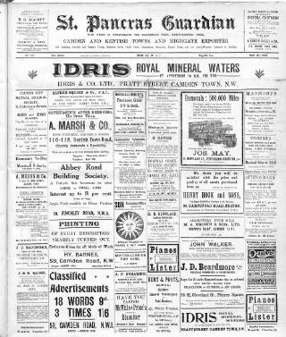 cover page of St. Pancras Guardian and Camden and Kentish Towns Reporter published on July 28, 1922