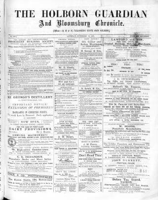 cover page of Holborn and Finsbury Guardian published on September 18, 1875