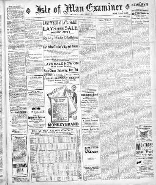 cover page of Isle of Man Examiner published on November 30, 1918